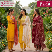 Pack Of 3 Kurta Sets with dupatta Trendy Ethnic Wear
