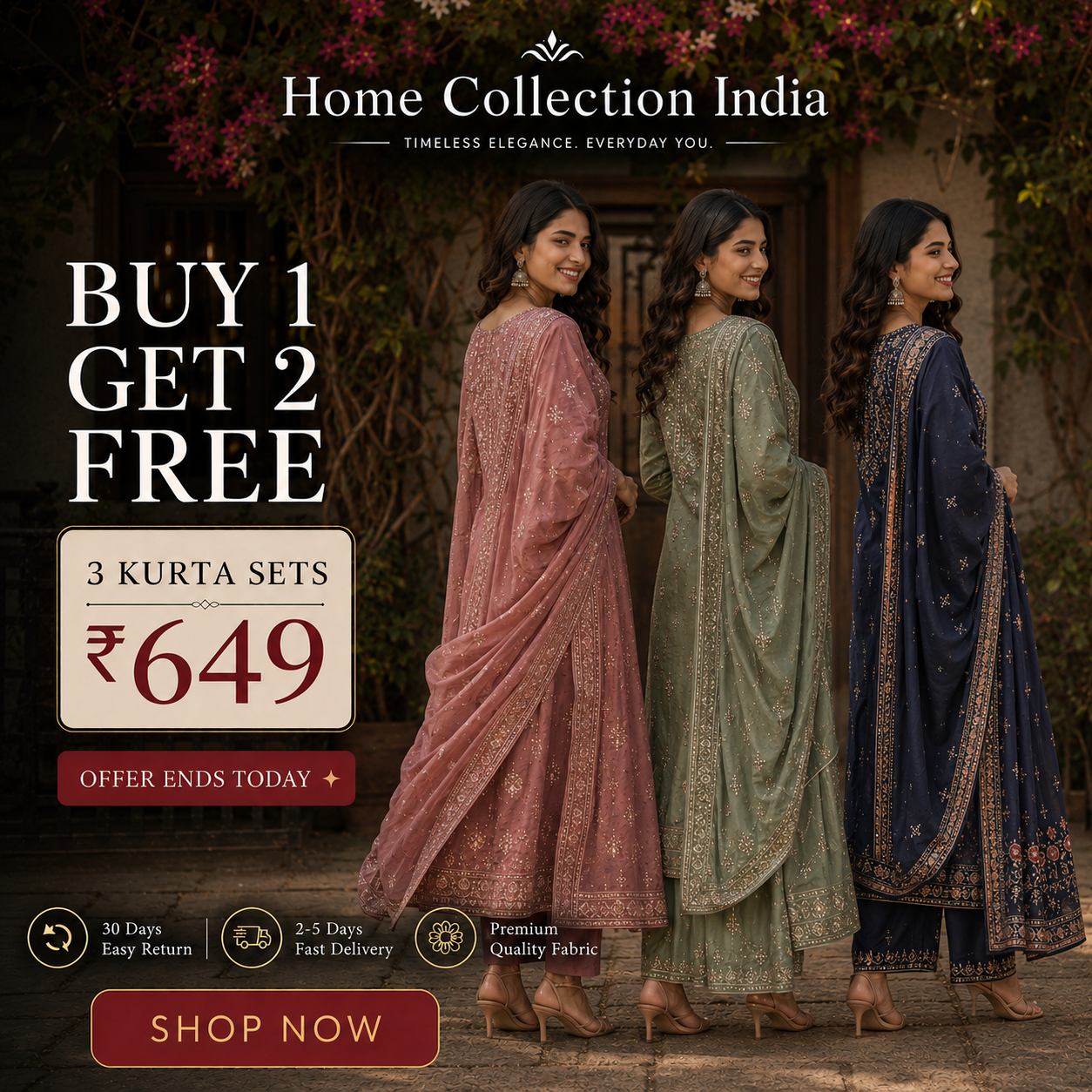 Buy 1 Get 2 Free Kurta Sets – 3 Beautiful Ethnic Kurtas