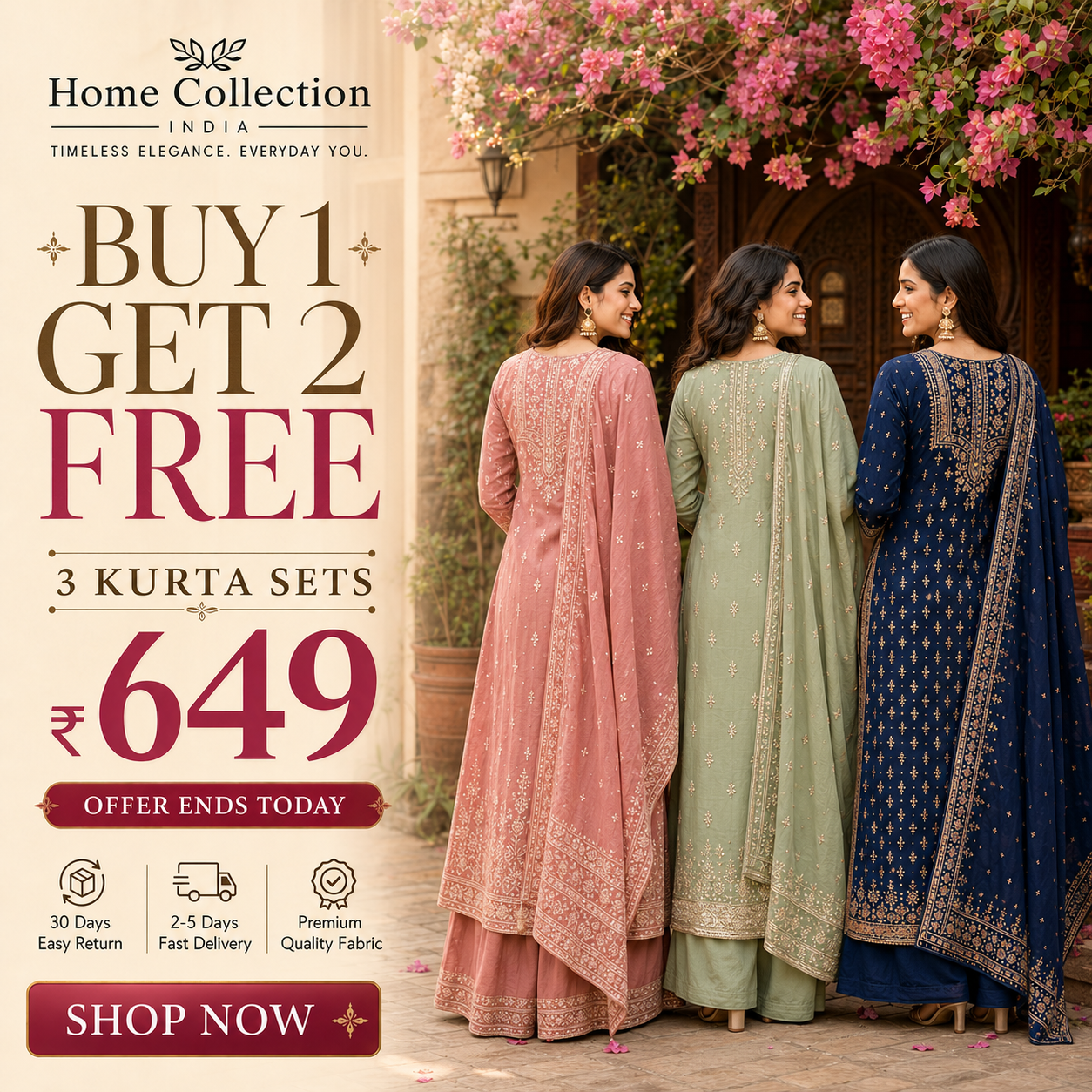 Buy 1 Get 2 Free Kurta Sets – 3 Beautiful Ethnic Kurtas